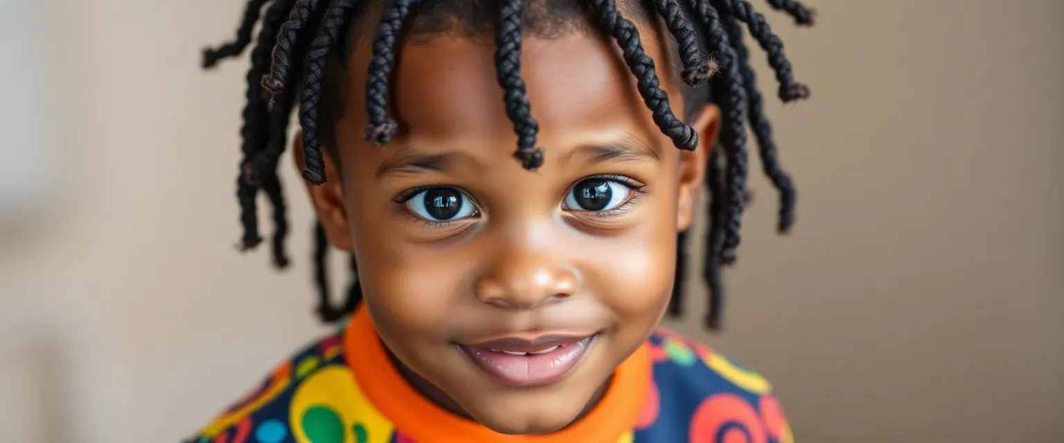 A vibrant 8-year-old African American boy with intricate cornrow braids, bright expressive eyes, wearing colorful clothing and constantly fidgeting with boundless energy.