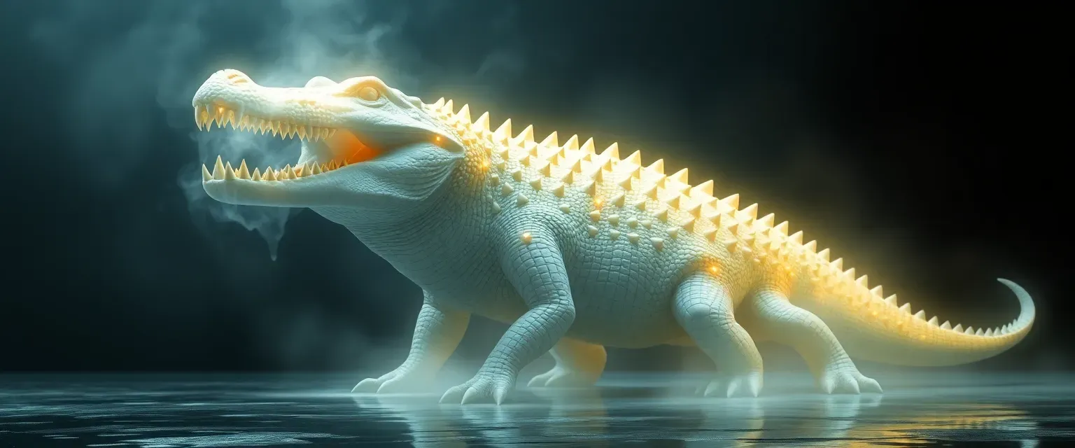 An albino crocodile with godly presence and a spectral Stand.