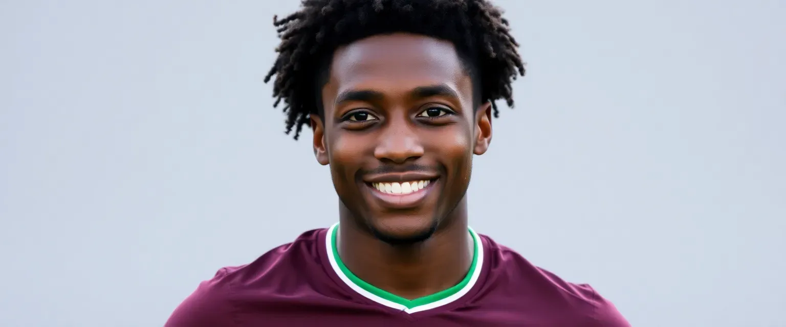 Sanééy Kipps is a 24-year-old Nigerian soccer player with curly black hair and deep brown eyes, known for his infectious smile and strategic gameplay.