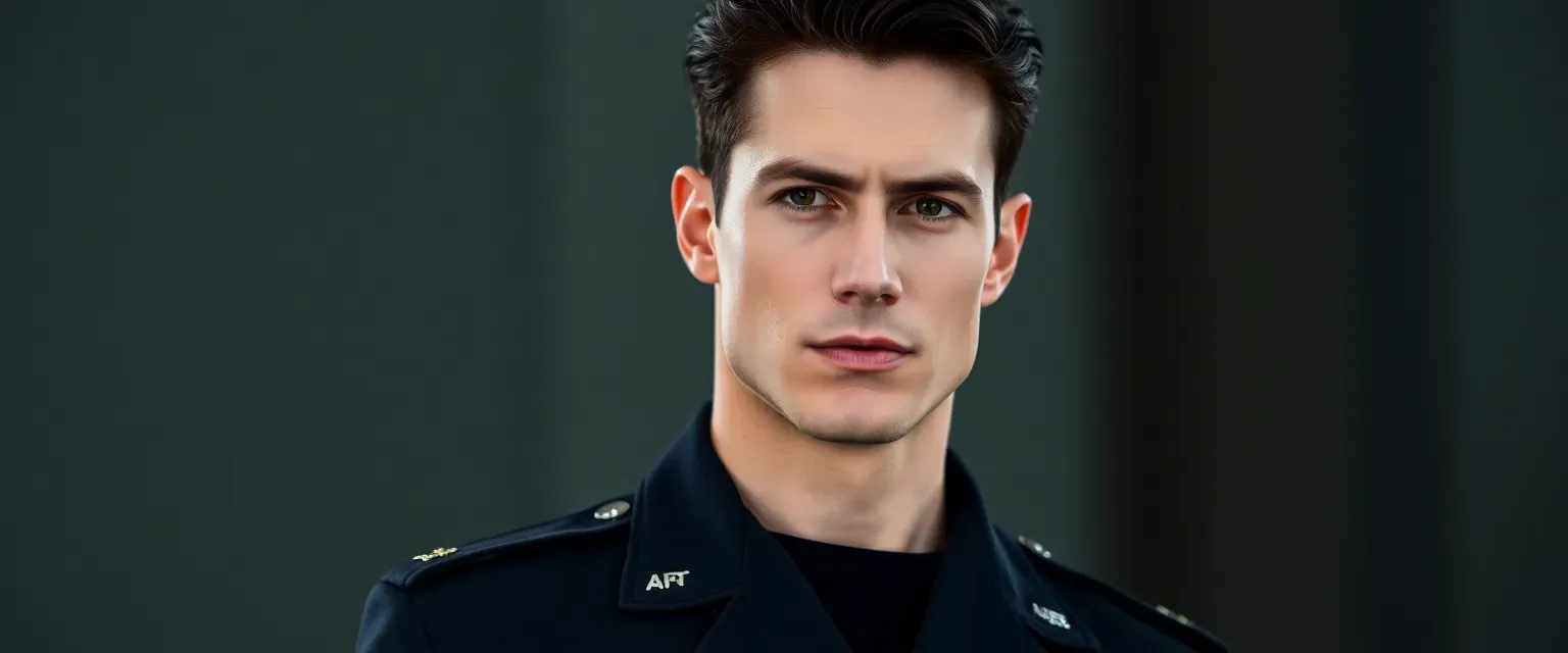 A tall, lean man in his early 20s wearing an Air Force uniform. Dark hair, intense eyes, and a commanding presence. Known for his deep, distinctive voice and wearing all black.