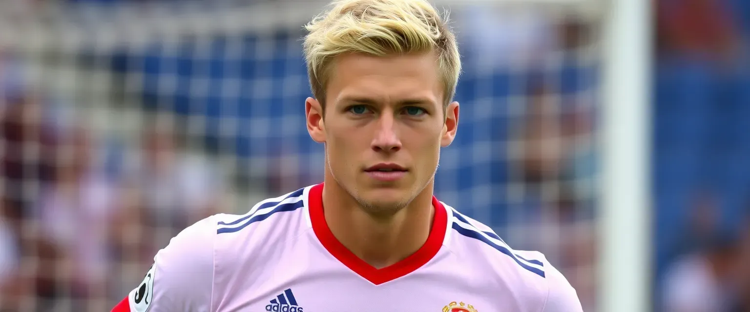 Grant Busknight is a very muscly soccer player with sandy blonde hair and striking blue eyes.