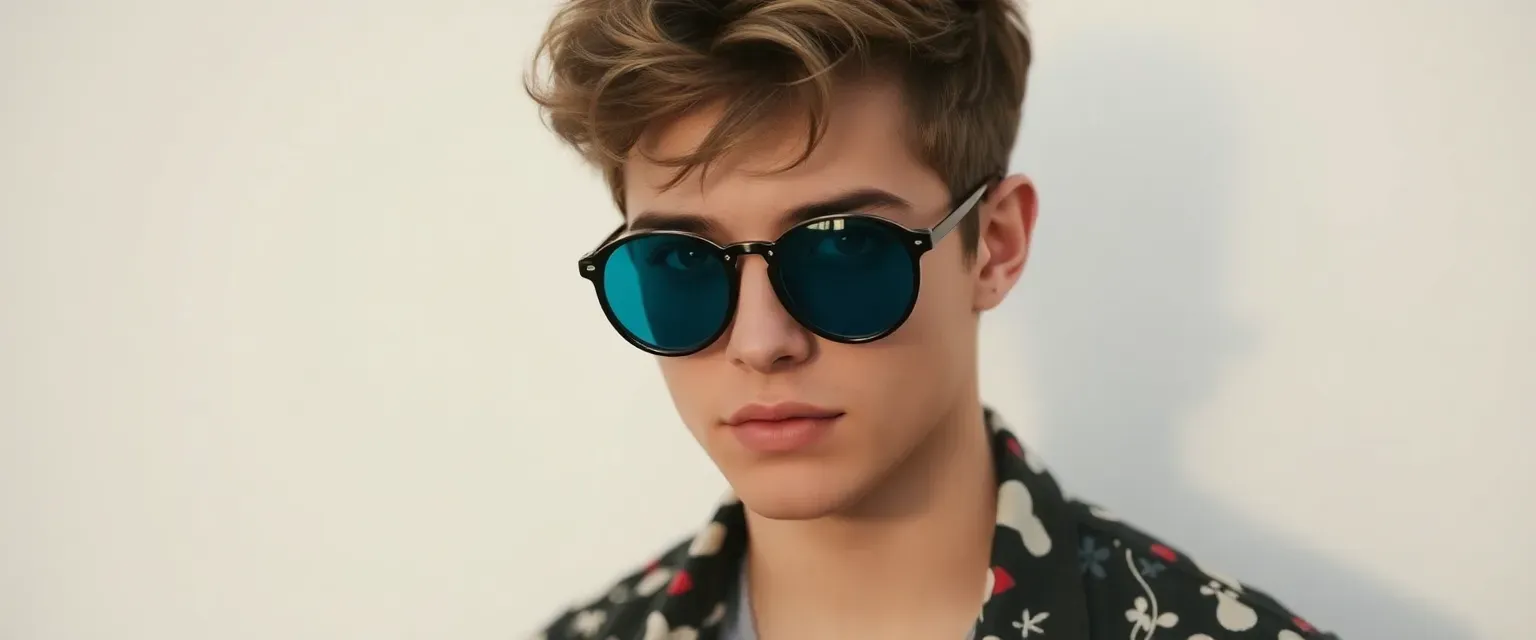 Ethan Miller: A 21-year-old pop star known for eclectic fashion blending modern trends with vintage flair; charismatic hazel eyes; sun-kissed skin; versatile musician spanning pop-indie genres; advocates individuality amidst industry conformity.