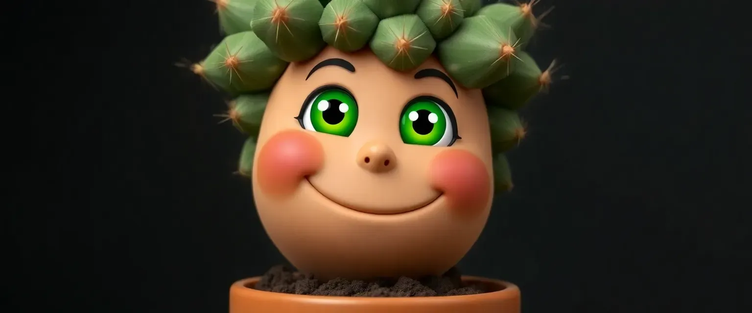 Thyler is a kind prickly pot plant with bright green eyes and a brown smile.