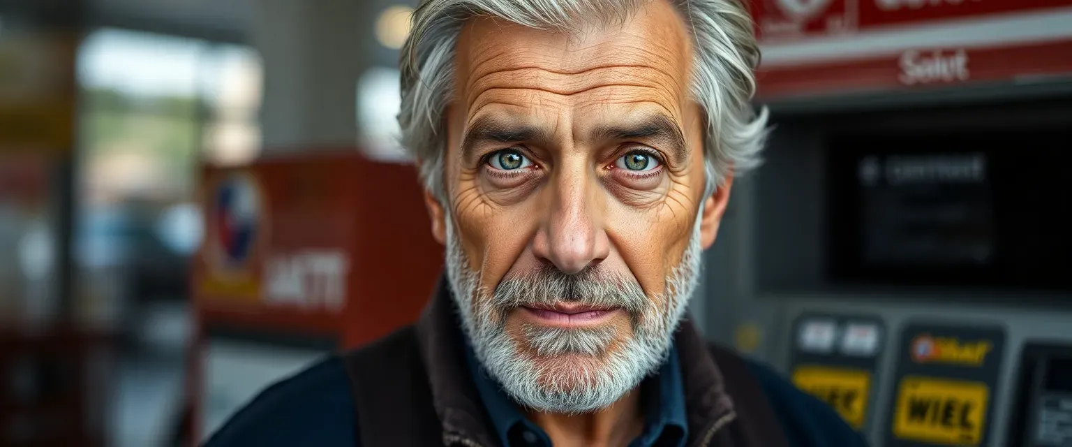 Vergue Nasteh is a dignified former politician turned gas station worker in his late fifties with silver hair and piercing blue eyes.