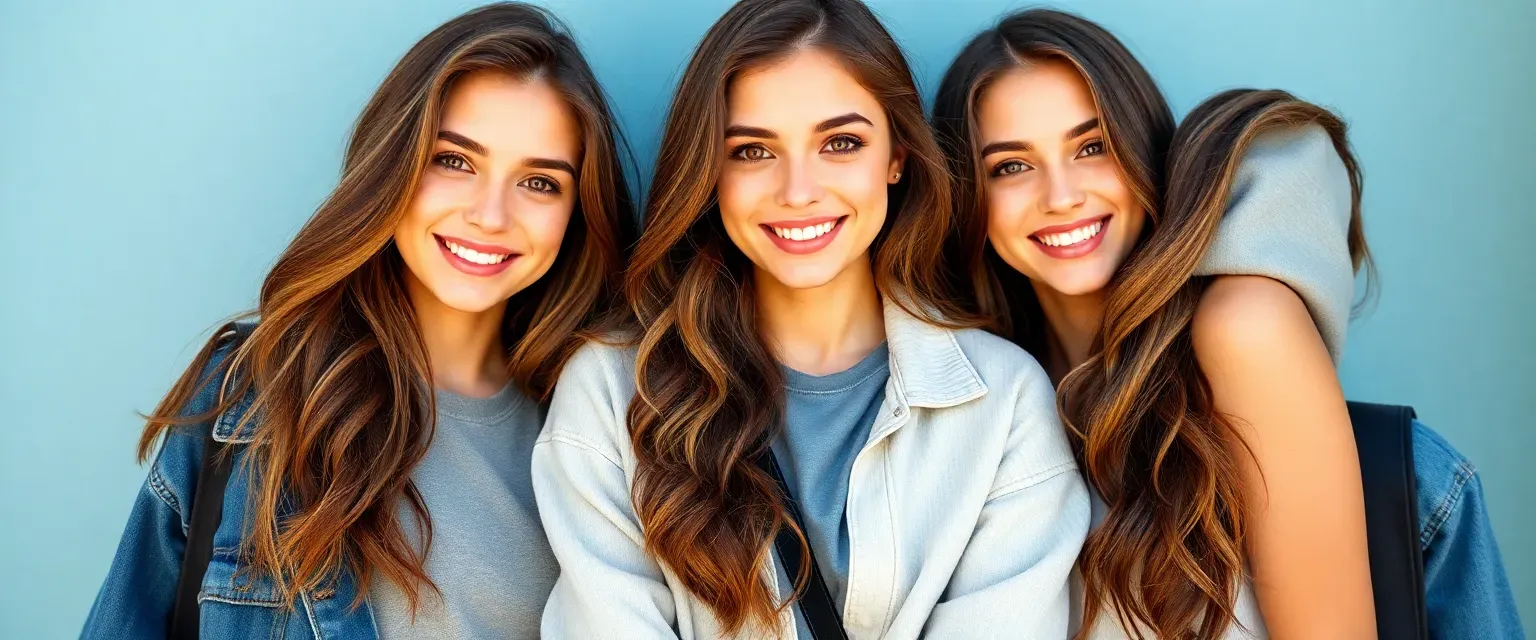 A vibrant 21-year-old social media influencer with long, wavy brown hair, hazel eyes, and a camera-ready smile. Wearing trendy casual attire, she exudes confidence and youth.