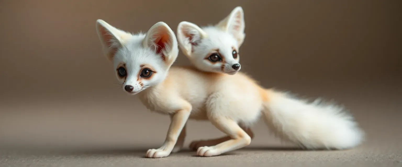 Petite Fennec Fox, human form, snow white fur on tail and ears, naked, large expressive eyes.